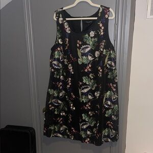 Lane Bryant Black Sleeveless Floral Embroidered Mini Dress